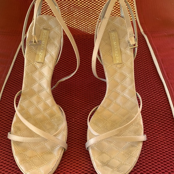 BCBG MAXAZRIA leather upper high heel neutral satin sandal-dress up any outfit! - Picture 2 of 6